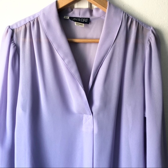 Vintage 80s Sheer Ethereal Lavender Puff Sleeve V-Neck See Through Tunic Blouse - Picture 5 of 13